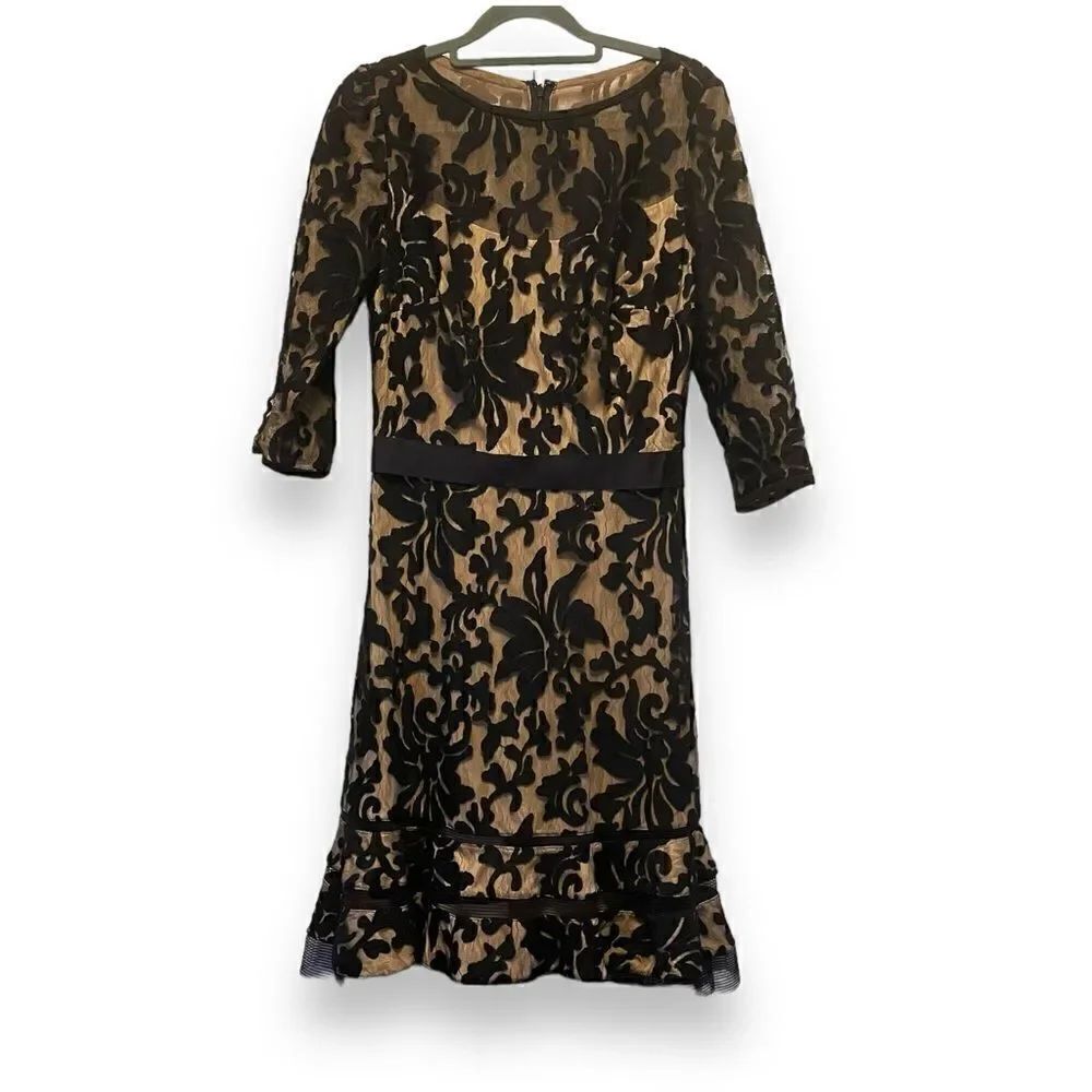 Tadashi Shoji Kennedy Dress Floral Black Lace Size 4